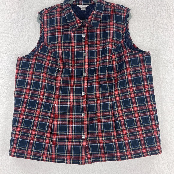 Christopher & Banks Vest Jacket Womens Size 1X Red Blue Plaid Quilted‎ Button-Up - Picture 5 of 15